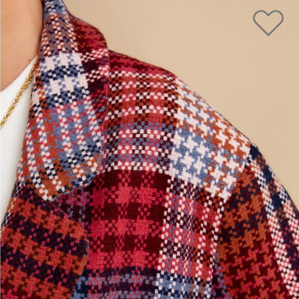Red Dress Boutique Aura Ready For Change Berry Plaid Coat Oversized Pink Blue S - Picture 4 of 13